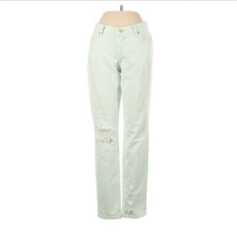 7 for all Mankind Distressed Mint Green Jeans